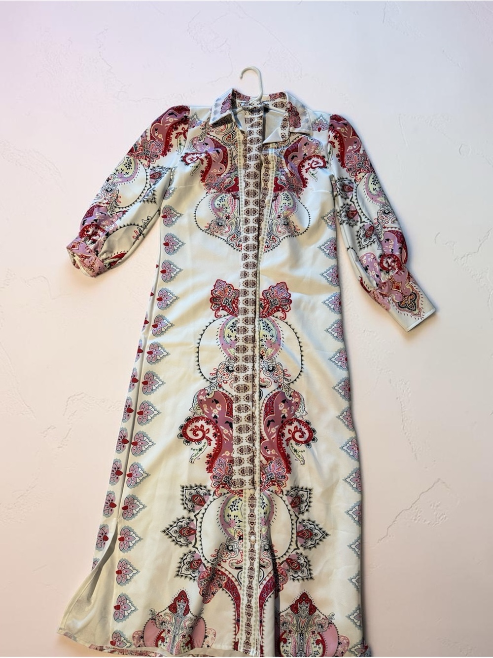 Naya White Maxi Dress with Pink Paisley Panels